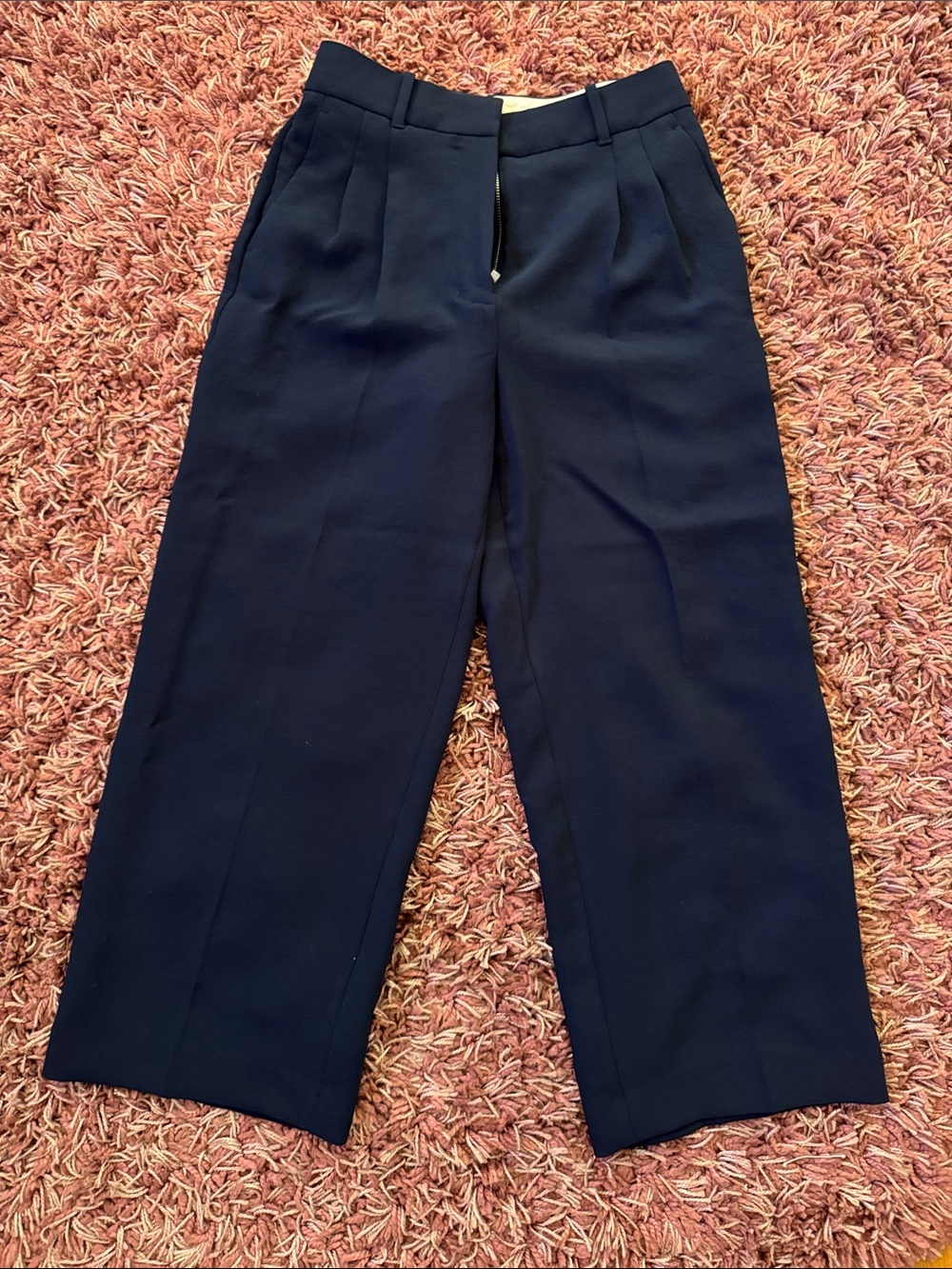 Aritzia Navy High-Rise Wide Leg Trousers